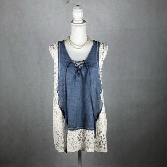 A’reve Lace Sleeveless Denim Top - Picture 5 of 8